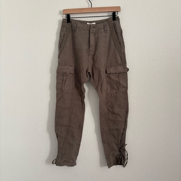 NWT Joie Women's Size 0 Green Telutci Cargo 100% Linen Pants - Picture 2 of 6